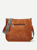 Leopard Wide Strap Women Crossbody Bag Large Capacity PU Leather Shoulder Messen