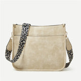 Leopard Wide Strap Women Crossbody Bag Large Capacity PU Leather Shoulder Messen