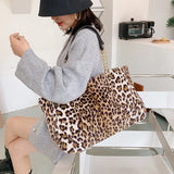 Leopard Women's Handbag Large Capacity Shoulder Bags Winter Plush