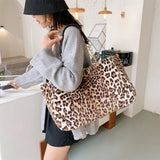 Leopard Women's Handbag Large Capacity Shoulder Bags Winter Plush