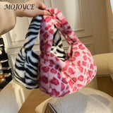 Leopard/Zebra Print Shoulder Bag Soft Plush Travel Tote Handbag