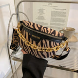 Leopard Thick Chain Fanny Packs Belt Pouch Waist Bag Women?s PU Leather