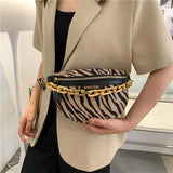 Leopard Thick Chain Fanny Packs Belt Pouch Waist Bag Women?s PU Leather