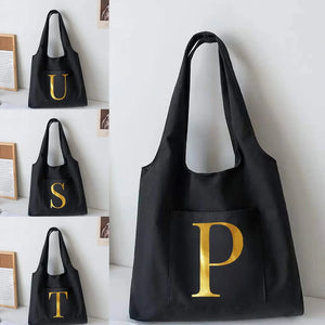 Women's Letter Canvas Vest Shoulder Bag Large Capacity Tote Schoolbag