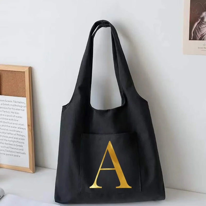 Women's Letter Canvas Vest Shoulder Bag Large Capacity Tote Schoolbag