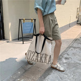 Letter Canvas Women's Shoulder Bag Large Capacity Girls Book Tote Handbags