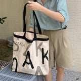 Letter Canvas Women's Shoulder Bag Large Capacity Girls Book Tote Handbags