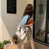 Letter Canvas Women's Shoulder Bag Large Capacity Girls Book Tote Handbags