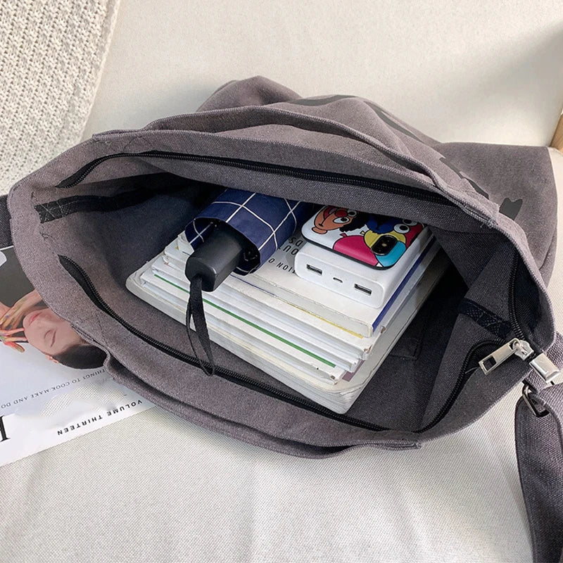 Letter Decors Canvas Bag for Women Large Capacity Casual Shoulder Bag