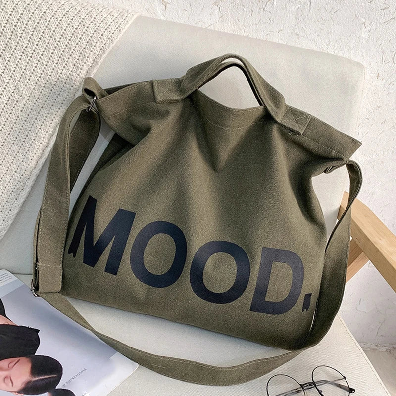 Letter Decors Canvas Bag for Women Large Capacity Casual Shoulder Bag