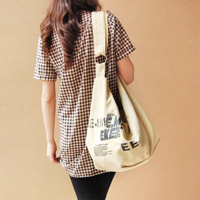 Letter Women Canvas Shopping Shoulder Bag Female Crossbody Bags
