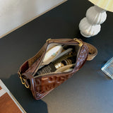 Embossed Women's Crossbody Bag Wide Strap Shoulder Bag Leather Handbag