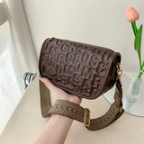 Embossed Women's Crossbody Bag Wide Strap Shoulder Bag Leather Handbag