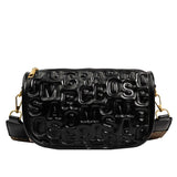 Embossed Women's Crossbody Bag Wide Strap Shoulder Bag Leather Handbag