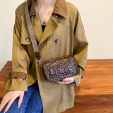 Embossed Women's Crossbody Bag Wide Strap Shoulder Bag Leather Handbag