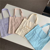 Letter Embroidered Women Canvas Shoulder Bag Large Capacity Ladies Shopper Bag