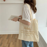 Letter Embroidered Women Canvas Shoulder Bag Large Capacity Ladies Shopper Bag