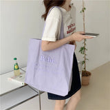 Letter Embroidered Women Canvas Shoulder Bag Large Capacity Ladies Shopper Bag