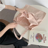 Letter Embroidered Women Canvas Shoulder Bag Large Capacity Ladies Shopper Bag