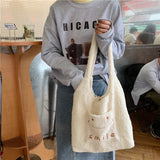 Letter Embroidery Plush Shoulder Bag Faux Lamb Wool Female Tote Handbag
