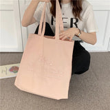 Letter Embroidery Women's Canvas Bag Style Shoulder Bag Large Capacity