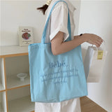 Letter Embroidery Women's Canvas Bag Style Shoulder Bag Large Capacity
