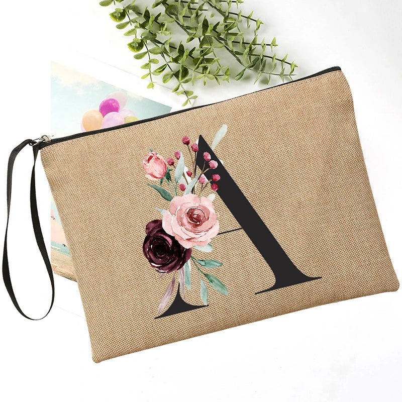 Flower Linen Makeup Clutch Bag Holiday Travel Organizer Case
