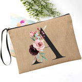 Flower Linen Makeup Clutch Bag Holiday Travel Organizer Case