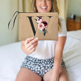 Flower Linen Makeup Clutch Bag Holiday Travel Organizer Case