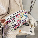 Letter Graffiti PU Leather Crossbody Bag for Women