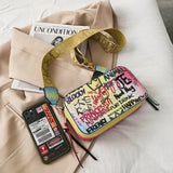 Letter Graffiti PU Leather Crossbody Bag for Women