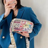 Letter Graffiti PU Leather Crossbody Bag for Women