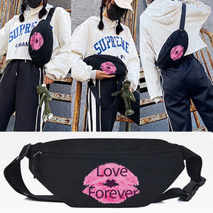 Lip Printing Waist Bag Canvas Large Capacity Chest Pack Storage Ba