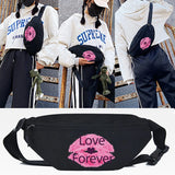 Lip Printing Waist Bag Canvas Large Capacity Chest Pack Storage Ba