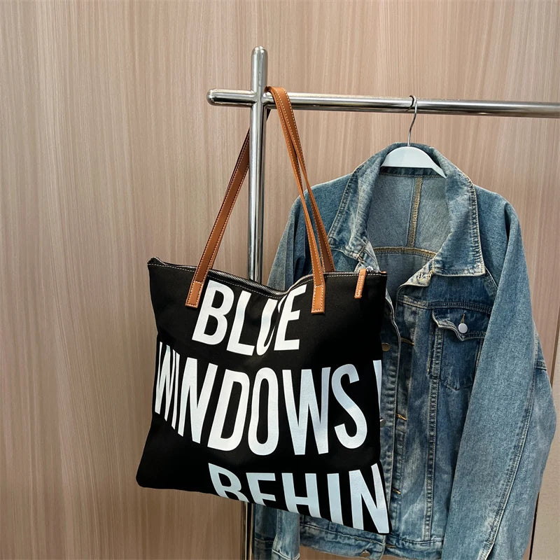 Letter Pattern High Canvas Women's Bag Large Capacity Ladies Shoulder Bag