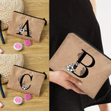 Letter Print Women Cosmetic Bag Makeup Bag Classic Organizer Bag Linen Zipper