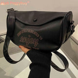 Letter Printed Crossbody Bag PU Leather Soft Large