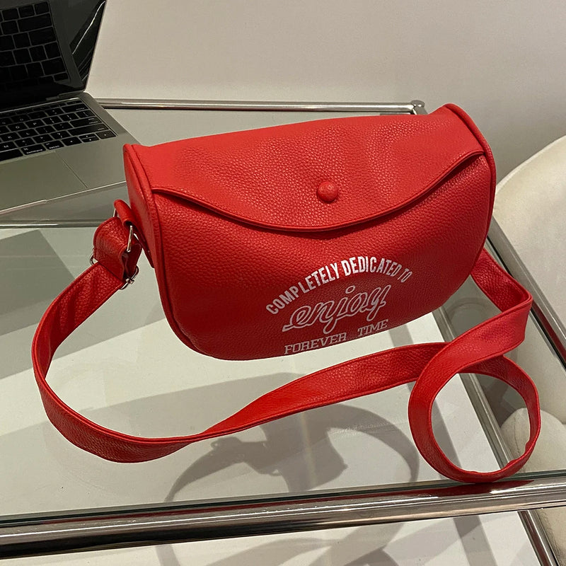 Letter Printed Crossbody Bag PU Leather Soft Large