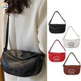 Letter Printed Shoulder Bag Commute Bag PU Leather Casual Portable Soft Large Ca