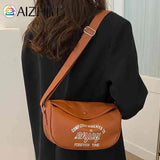 Letter Printed Shoulder Bag Commute Bag PU Leather Casual Portable Soft Large Ca