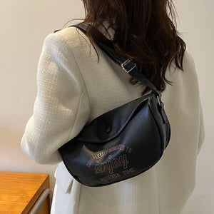 Letter Printed Shoulder Bag PU Leather Casual Soft Large Capacity