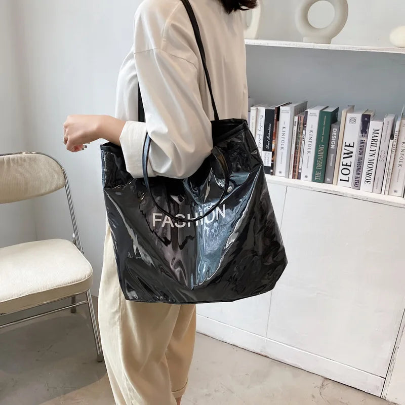 Women PVC Reusable Shopping Bag Clear Beach Tote Bag Waterproof