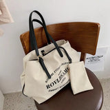 Printed Canvas Tote Bag with Small Bag Set