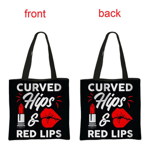Makeup Print Tote Bag Women Handbag Reusable Shopping Bag Shoulder Bags