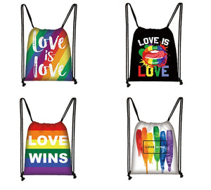 LGBT Drawstring Bag Female Bisexual Lesbian Gay Love Is Love Travel Bag
