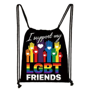LGBT Drawstring Bag Female Bisexual Lesbian Gay Love Is Love Travel Bag