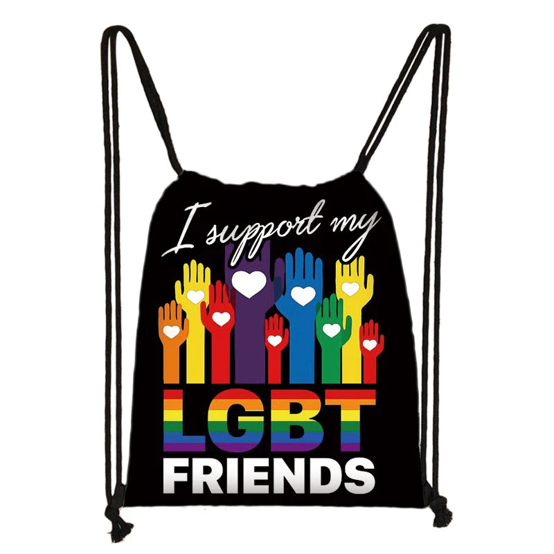 LGBT Drawstring Bag Female Bisexual Lesbian Gay Love Is Love Travel Bag