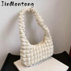 Women's Winter Large Ruched Tote Bag Soft Shoulder Bag
