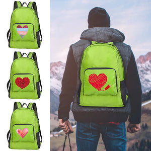 Portable Love Print Foldable Backpack Green Bag Outdoor Daypack