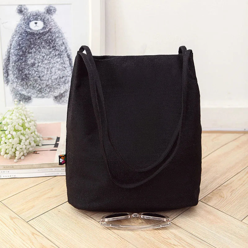 Linen Eco Reusable Foldable Women Shoulder Bag Vintage Books Travel Tote